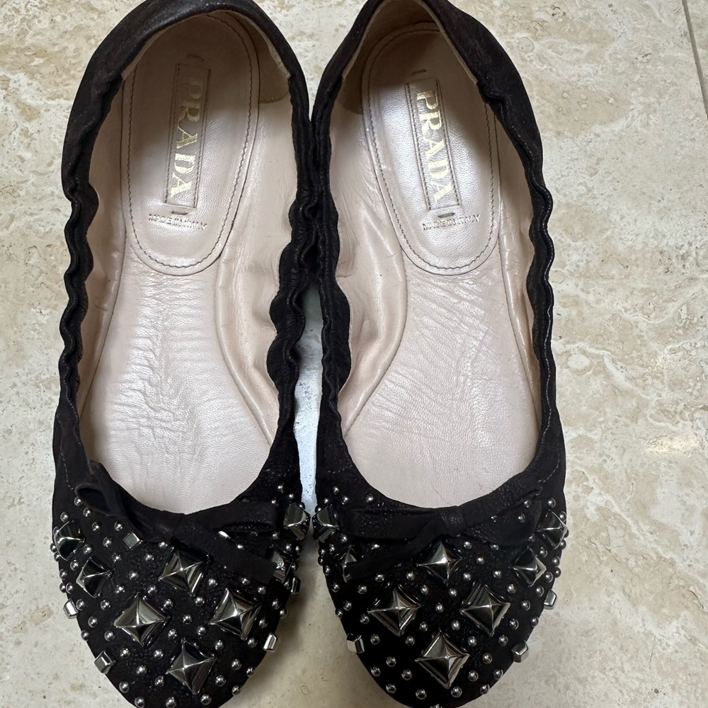 Prada Black Studded Flats